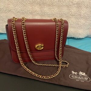 Coach Burgundy Leather Shoulder Bag with Gold Chain
